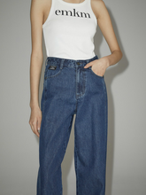 Load image into Gallery viewer, EMKM Signature Semi Wide Denim Pants Dark Blue