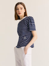 Load image into Gallery viewer, CITYBREEZE Puff Sleeve Striped T-shirt Navy (IZ*ONE MINJU’s Pick)
