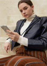 Load image into Gallery viewer, ARNO iPhone Case with Rope Strap Pink Dot Navy