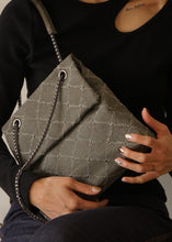 Load image into Gallery viewer, KWANI Lozenge Small Khakish Denim Studded Bag
