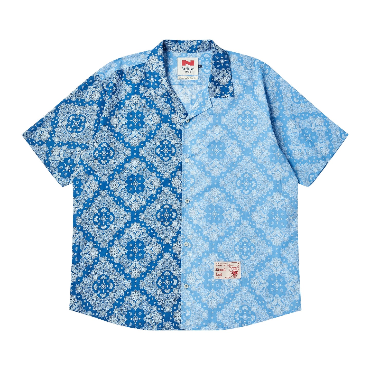 BEYOND CLOSET Collection Line Archive Bandana Patch Open Collar Shirt Blue