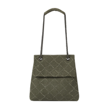 Load image into Gallery viewer, KWANI Lozenge Small Khakish Denim Studded Bag
