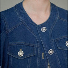 Load image into Gallery viewer, [DK SHOP] Puff Sleeve Cubic Button Cropped Denim Jacket
