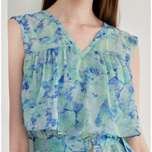Load image into Gallery viewer, [DK SHOP] Emerald Blue Printing Belt Set Tiered Chiffon Dress

