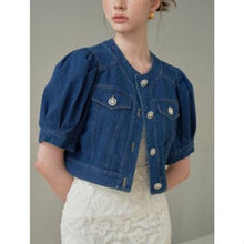 Load image into Gallery viewer, [DK SHOP] Puff Sleeve Cubic Button Cropped Denim Jacket
